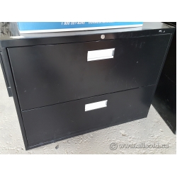 Staples Black 2 Drawer Lateral File Cabinet, Locking